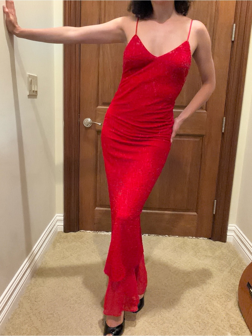 Red Sequin Slip Maxi Dress - Elegant Nightwear great condition fits xs-s